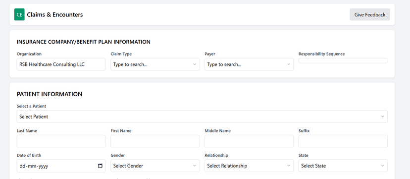 Claims Processing Screenshot